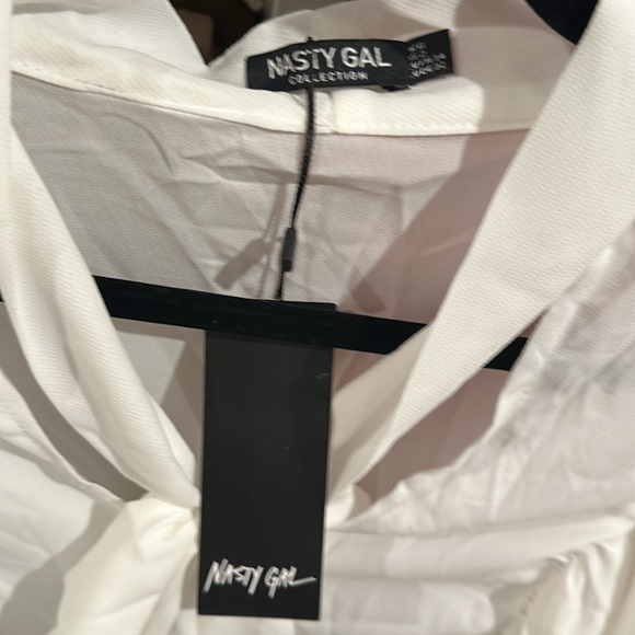 Nasty Gal ecru bow front blouson blouse size XS NWT - Picture 2 of 4